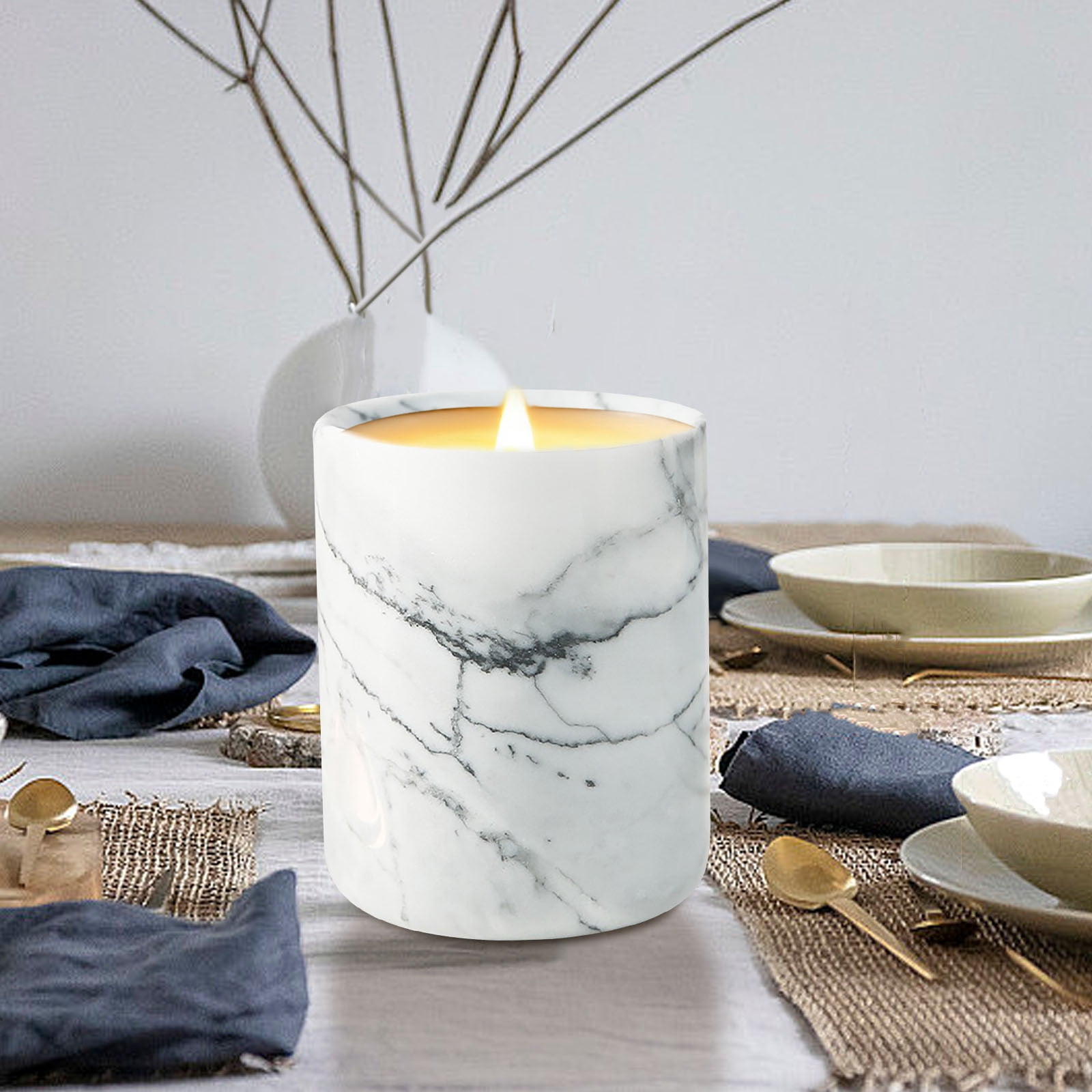 Natural Marble Nordic Ins Candle Holder, Luxury Decorative Tealight Candle Cup, Multi-Purpose Home Decor Jar for Vanity, Bathroom Shelf, Housewarming & Holiday Gift