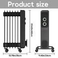 thumbnail image 3 of Portable Electric Heater,Oil Filled Radiator Heater,3-Level Adjust,Tip-over & Overheat Protection,with Wheels & Handle,1200W, 3 of 8