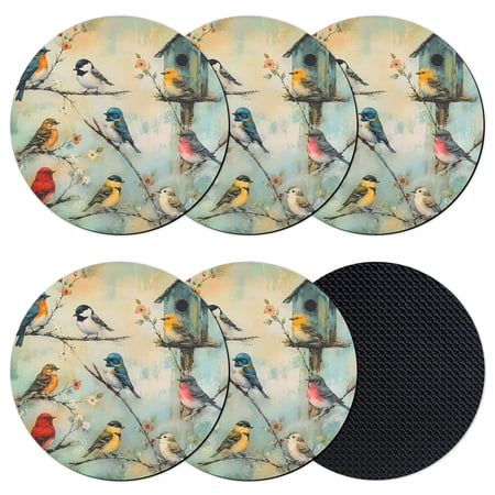 Spring Farmhouse Coasters Set of 6 Absorbent Coasters for Drinks Watercolor Natural Wild Birds Nest Floral Coaster for Desk Coffee Table Protection Home Decor House Warming Gifts 4