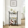 thumbnail image 4 of 3-Tier Bar Serving Cart with Mirrored Glass Shelves, Removable Wine & Glass Holders, Swivel Wheels - Compact for Kitchen, Apartment, Small Spaces - Black, 4 of 6