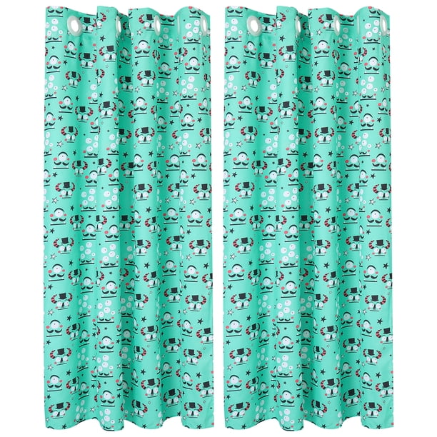 Cartoon Alien Print Curtain for Kids Room - Thermal Insulated Curtains Noise Reducing Window Draps for Boys and Girls Bedroom, 52 x 63 Inch, Green, Set of 2 Panels