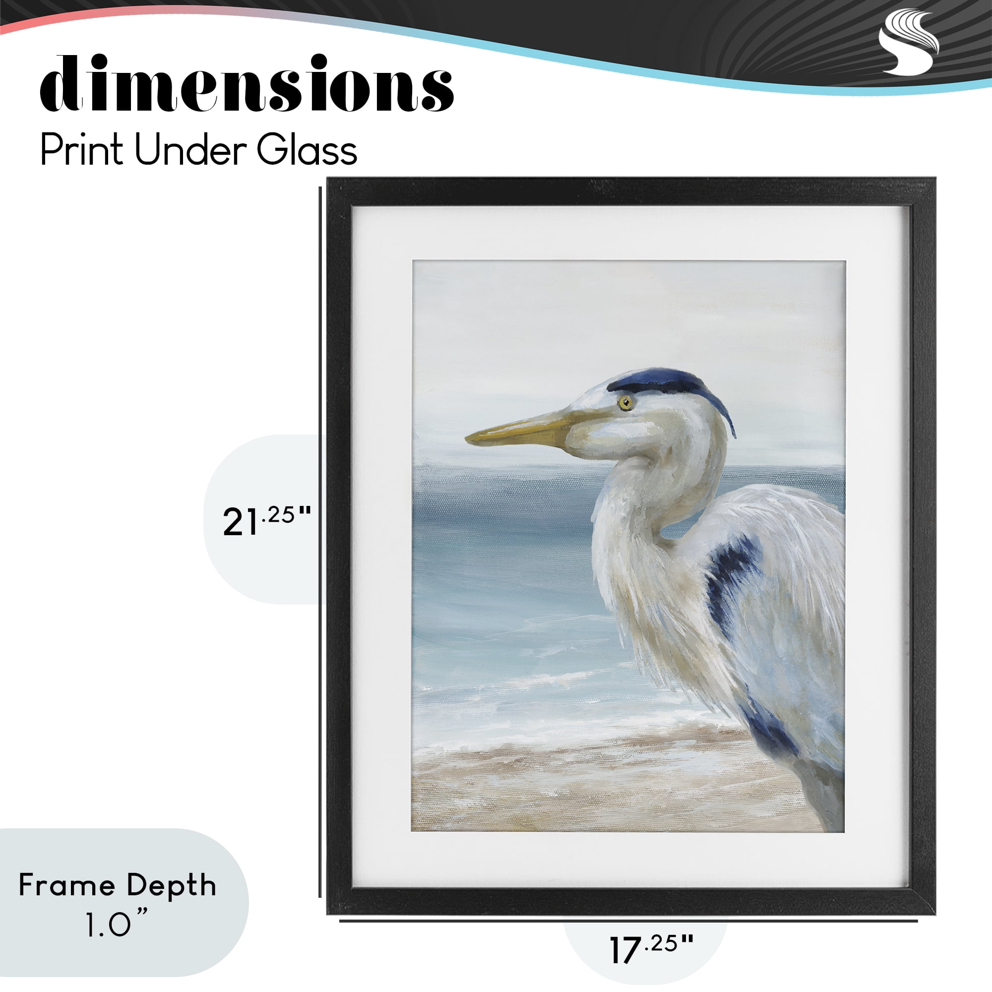 Stupell Industries Left Gazing Heron Black Framed Print Under Glass, design by Nan