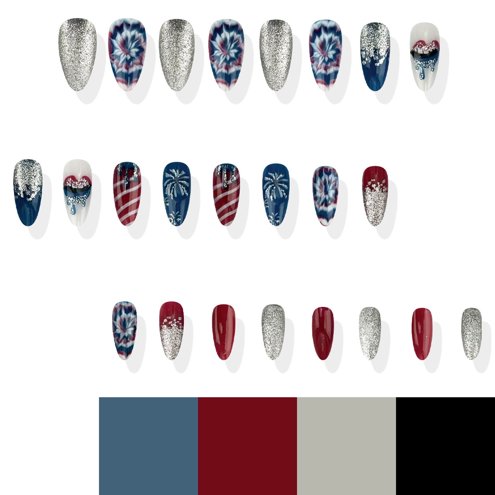 Herunwer 4th of July Press on Toenails Short Square Fake Toenails with Stars Designs Glossy Toe Nail Press ons Red Blue Acrylic Toenails Independence Day Glue on Toe Nails