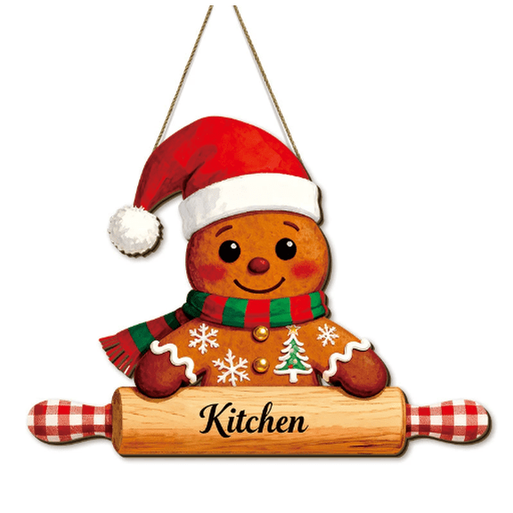 Christmas Door Hanging Sign，Big Wall Wood Gingerbread Man Decorations Signs，Indoor Outdoor Decorative Ornament for Home, Classroom, Office（8.38 x 11.41 inches）