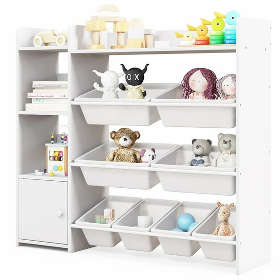 Gymax 4-Tier Kids Toy Storage Organizer Bookshelf w/ 8 Toy Organizer Bins Door