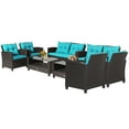 thumbnail image 3 of Costway 8 PCS Patio Rattan Furniture Set Glass Table Shelf Sofa Cushion Turquoise, 3 of 9