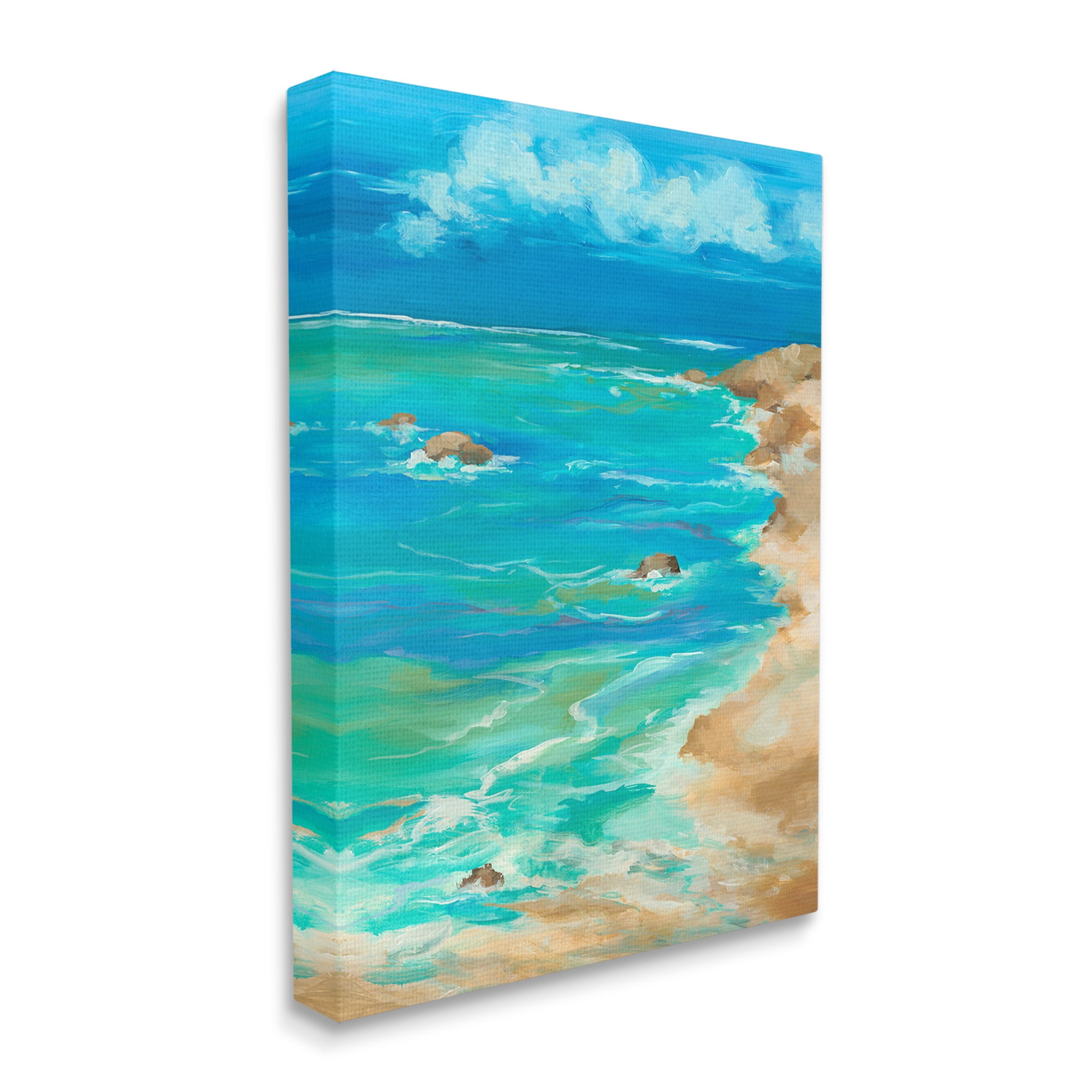 Stupell Industries Vivid Rocky Beach Cove Landscape Painting Gallery Wrapped Canvas Art Print Wall Art, 30 x 40