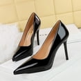thumbnail image 4 of Zapatos de tacón ultraalto finos de moda para mujer, plataforma impermeable, de cuero lacado, con boca poco profunda y puntiagudos, 4 of 5