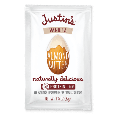 JUSTIN'S Gluten-Free Vanilla Almond Butter 1.15 oz Squeeze Pack, (Pack of 10)