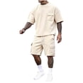 thumbnail image 3 of Bovxnpu Men's Clothing Set 2 Piece Outfits Tracksuit Men Short Sleeve Crew Neck Top Multi Pocket Elastic Waist Shorts Set, 3 of 7