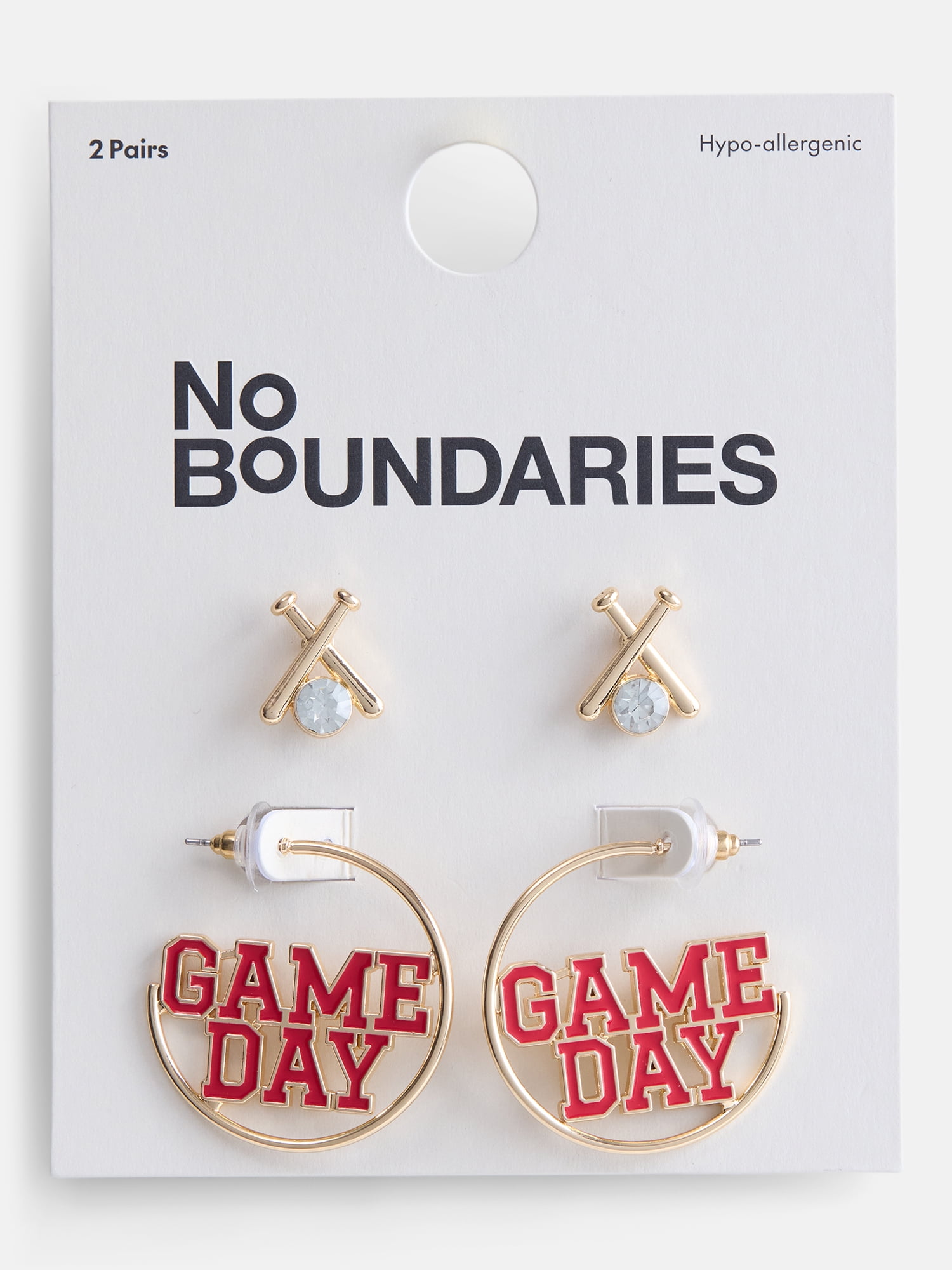 No Boundaries Women's Gold Tone Game Day Duo Earring Set, 2 Pairs