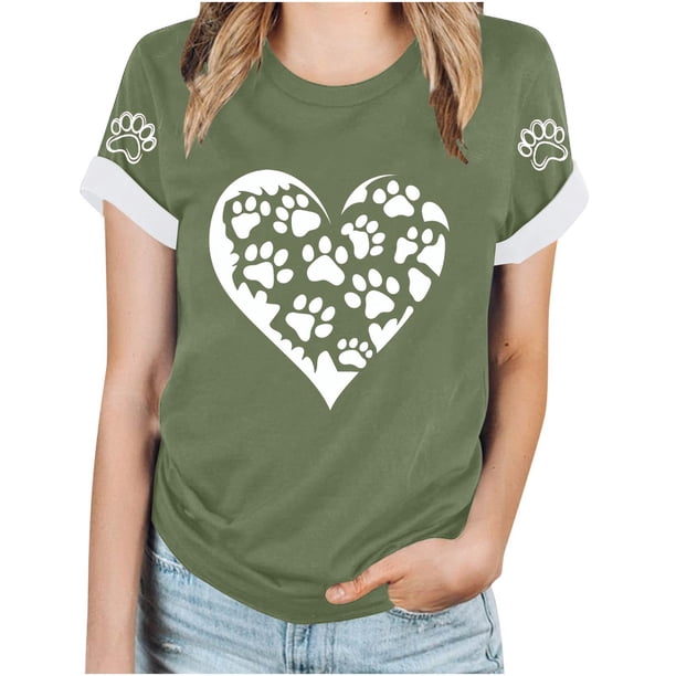 Tops Y Blusas de las Mujeres Estampadas Cuello Redondo Manga Corta, Poliéster Casual Top para Diario, Fiesta Y Todas las Estaciones