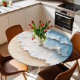 thumbnail image 2 of Summer Beach Elastic Fitted Round Table Cover Blue Ocean Waves Waterproof Outdoor Tablecloth for Holiday Party, Picnic, Patio & Dining Fits Tables Up to 36"-44", 2 of 8