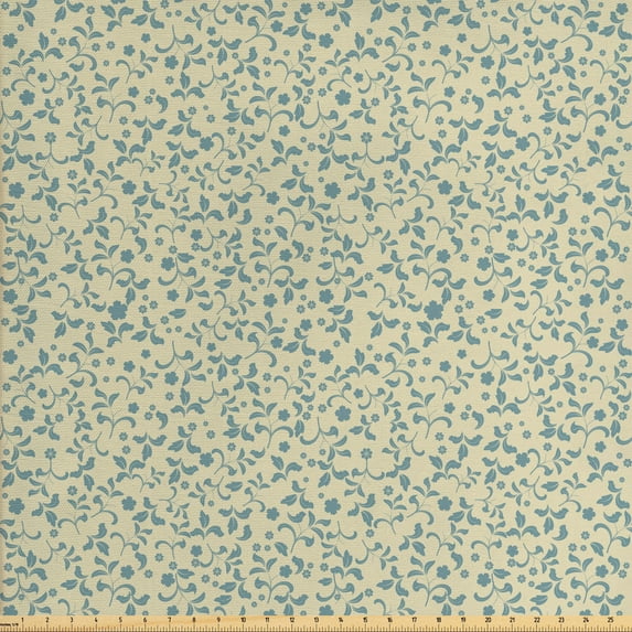 Garden Art Fabric by the Yard, Silhouettes of Leaves Little Seasonal Blossoms Pastel Romantic Nature, Upholstery Fabric for Dining Chairs Home Decor Accents, Beige and Pale Grey by Ambesonne