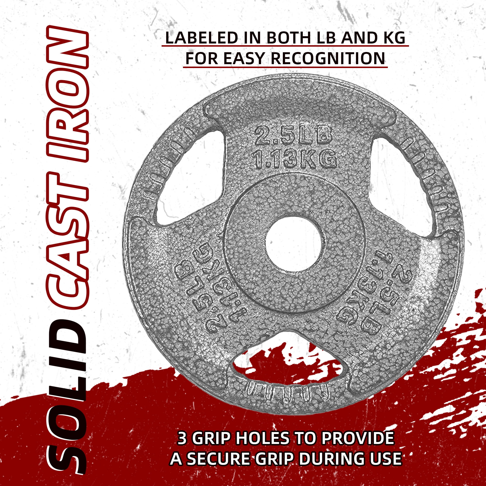 FlexWave 5LB Standard 1" Cast Iron 3-Grip Weight Plates Set, Light Gray