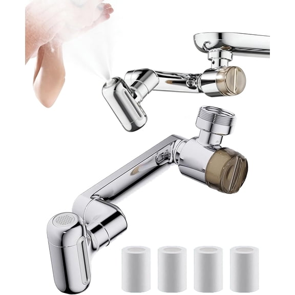 1080° Rotating Faucet Extender with Upward Facial Mist, Built-In Filter and 4 Water Modes – Multi-Purpose Faucet Attachment for Bathroom Sink and Kitchen Sink with Universal Fit