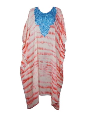 Mogul Women Kaftan Maxi Dress, Bohemian Kaftan, Resort Wear, Pink White Embroidered Long Caftan Dresses 4XL