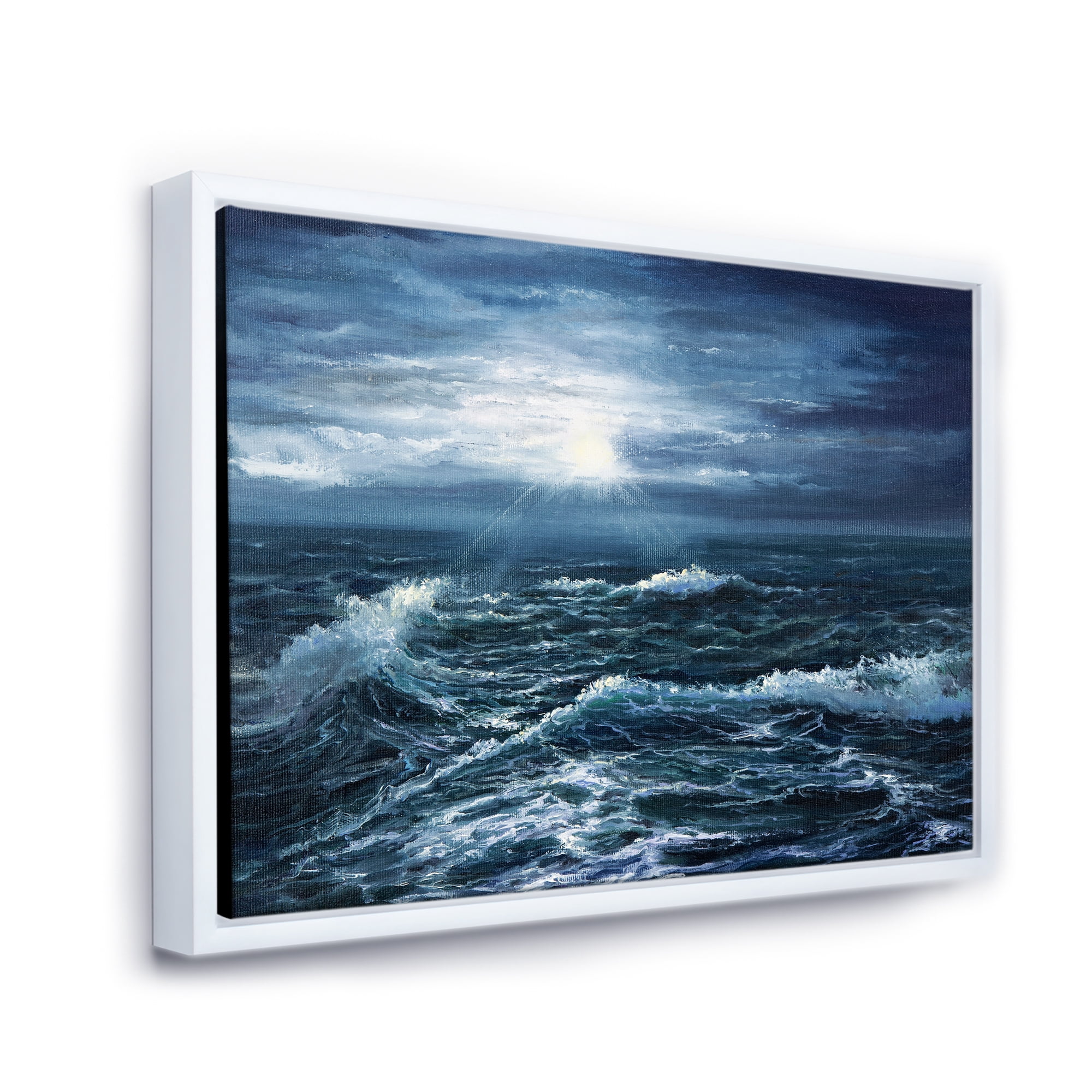 Designart 'Morning Glow Through The Ocean Waves' Nautical & Coastal Framed Canvas Wall Art Print