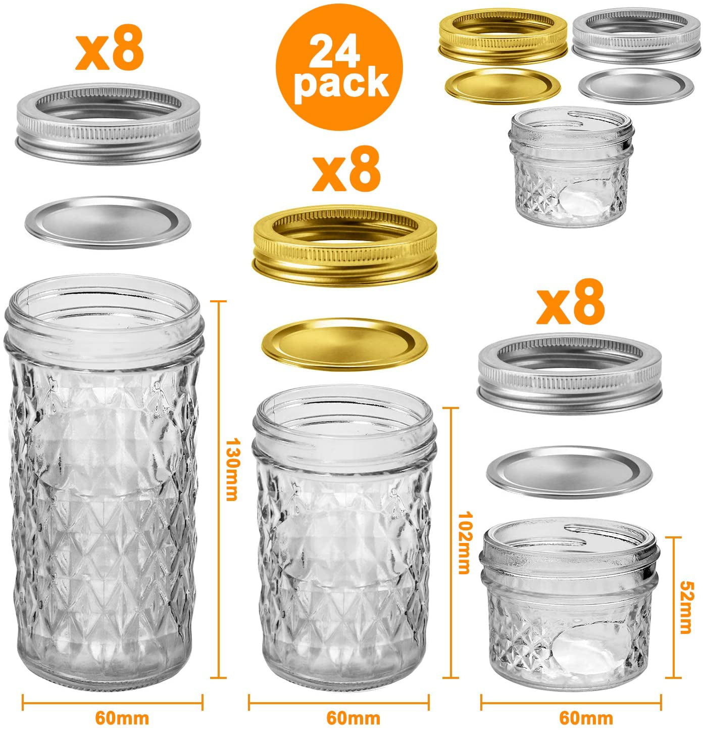 Mason Jars 12 OZ, VERONES Canning Jars Jelly Jars With Regular Lids, Ideal  for Jam, Honey