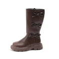 thumbnail image 5 of Miluxas Girls Bow Knee-High Boots with Zipper Round Toe Soft Lug Sole Non-Slip Cute Mid-Calf Boots Brown 2.5(36), 5 of 9