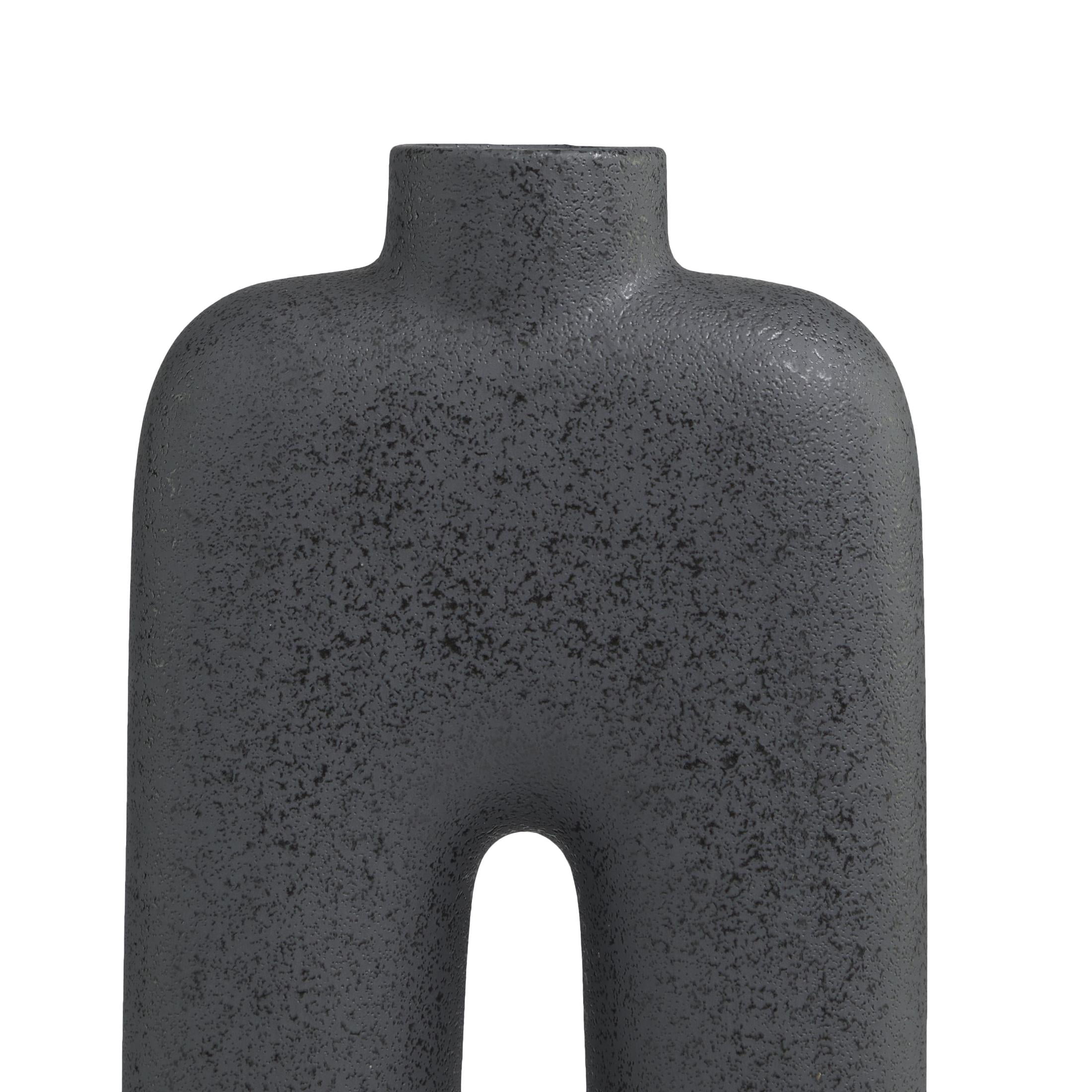 DecMode 13" Abstract Rounded Arched Black Ceramic Vase with Glossy Speckled Texture