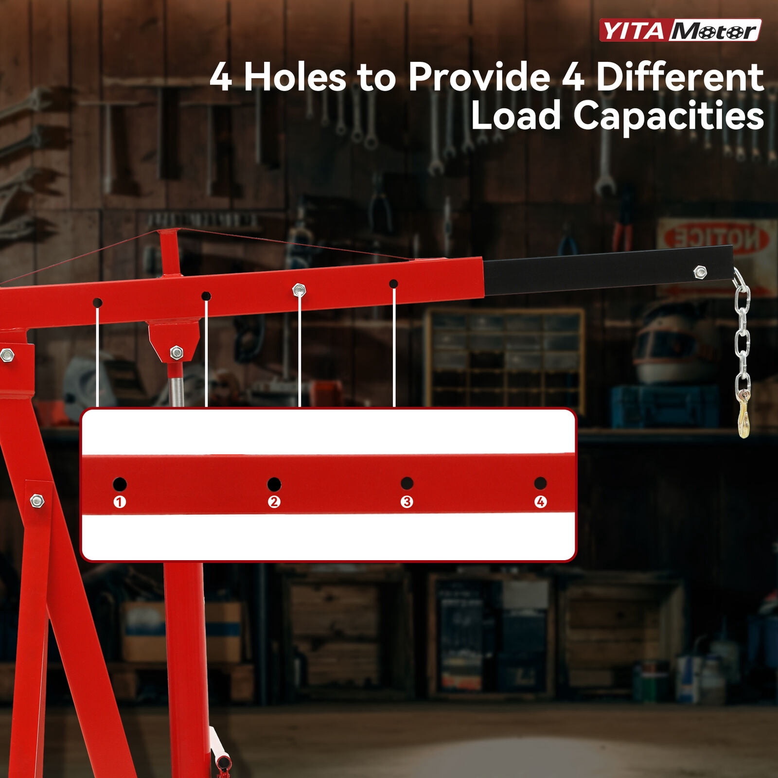 RVNI 4400lb 2 Ton Folding Engine Crane Folding Shop Crane with Telescopic Boom Heavy Steel