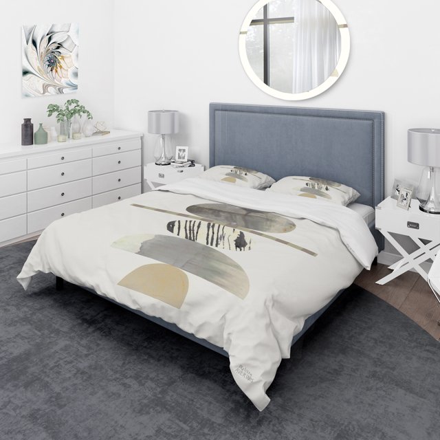 Designart 'Geometric Balance Neutral I' Geometric Bedding Set - Duvet Cover & Shams