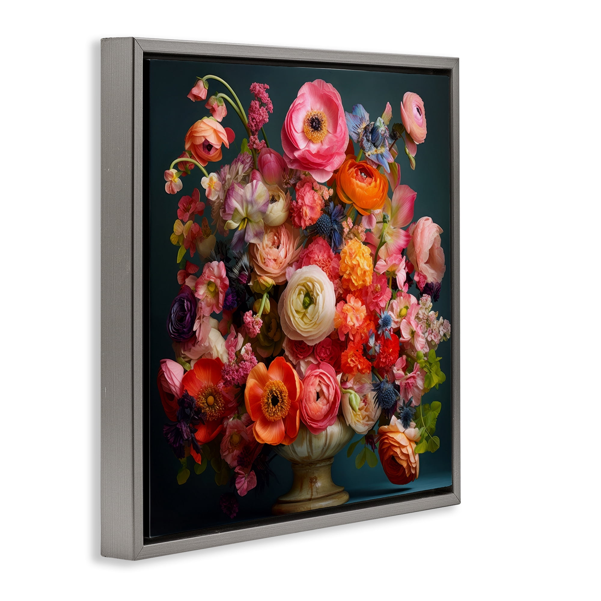 Stupell Industries Harmonious Mixed Peonies Gray Framed Floater Canvas Wall Art, design by Lazar Studio