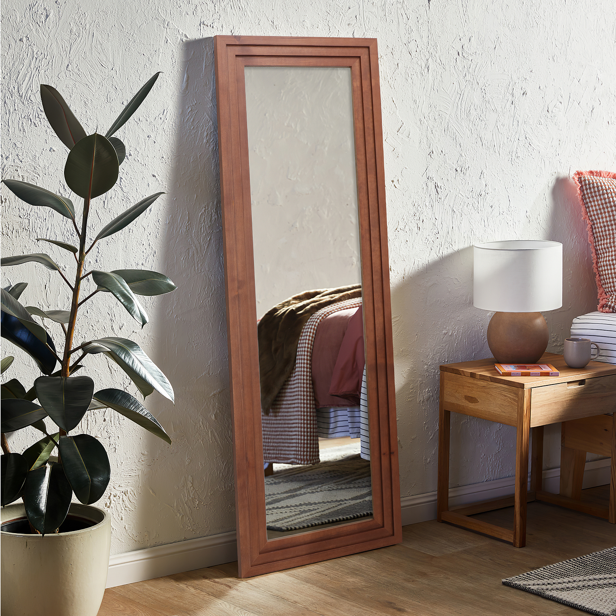 64"x21" Full Length Mirror Floor Mirror Wood Frame Rectangular Hanging Wall Mirror Log Color