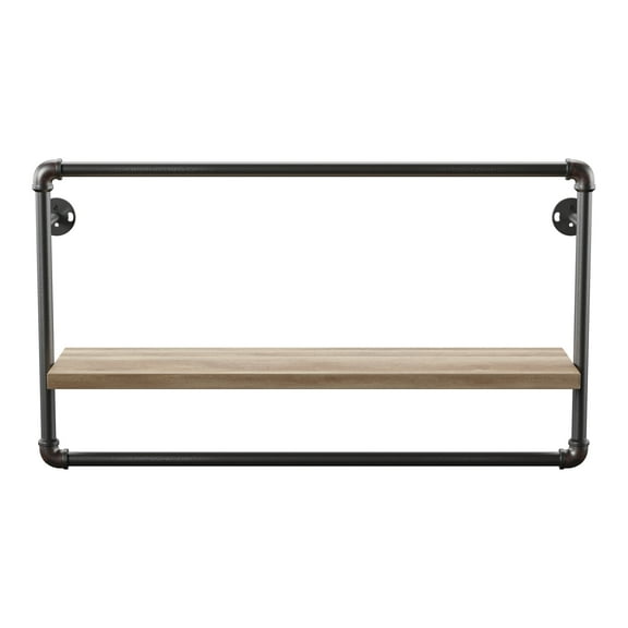 Furniture of America Peale Metal and Wood Wall Shelf A, Sand Black