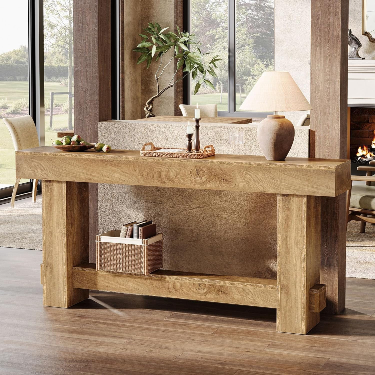 70.9" Entryway Console Table, Extra Long Wooden Farmhouse Sofa Table Behind Couch