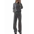 thumbnail image 2 of Women'S Striped 2 Piece Lounge Set Casual Long Sleeve T-Shirt Drawstring Wide Leg Pants Matching Outfits Set Black XXL, 2 of 8