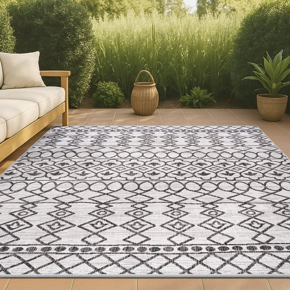 JONATHAN Y SANTA MONICA 5 x 8 Area Rug, Kafel Tribal Bohemian - Ivory/Black, SMB130E-5
