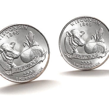 Wisconsin State Quarter Cufflinks – 2004 Uncirculated U.S. Coin Jewelry – Gift for Dad, Collector, or History Buff – Patriotic Men’s Accessory