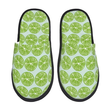 Balery Green Lemon Slices Slient Indoor Furry Fleece Comfort House Shoes Soft Non-Slip Home Shoes Cotton slippers House Slippers-- Medium