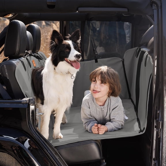Bear Cover Heavy Duty Leatherette Back Seat Cover and Extender for Dogs GRAY