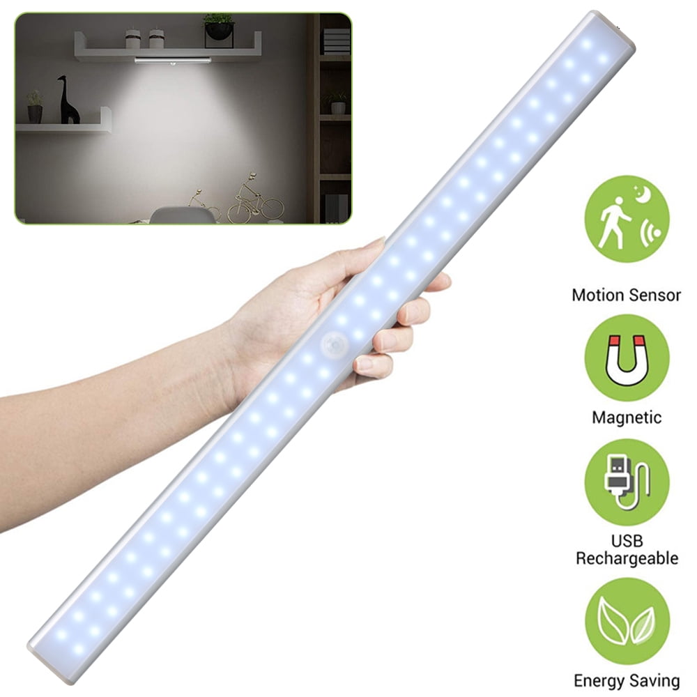 60 LED Motion Sensor Under Cabinet Closet Light USB Rechargeable Kitchen Lamp