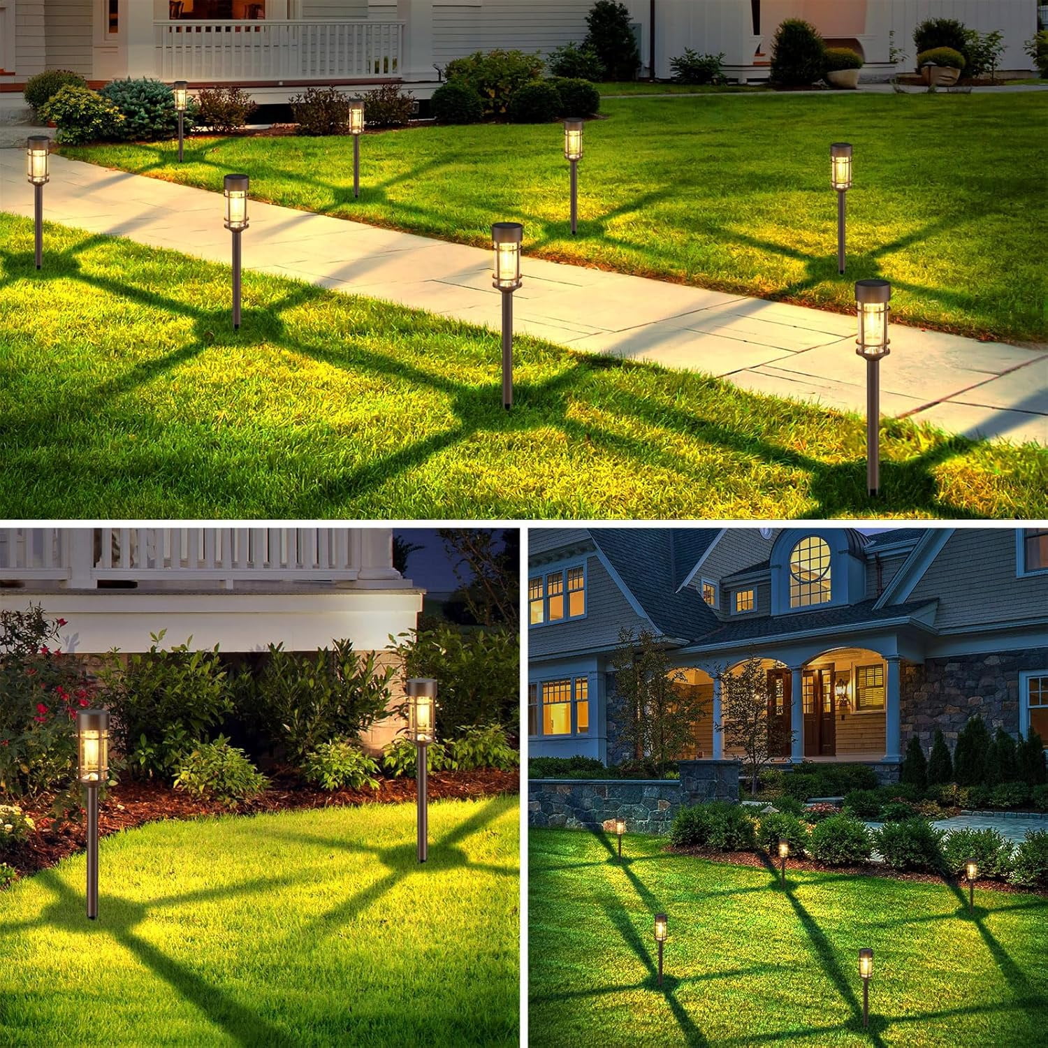 nunhole Solar Pathway Lights, 8 Pack LED Solar Lights Outdoor Waterproof, Glass Metal Garden Lighting for Yard Path Landscape Lawn Walkway Driveway, 3000K