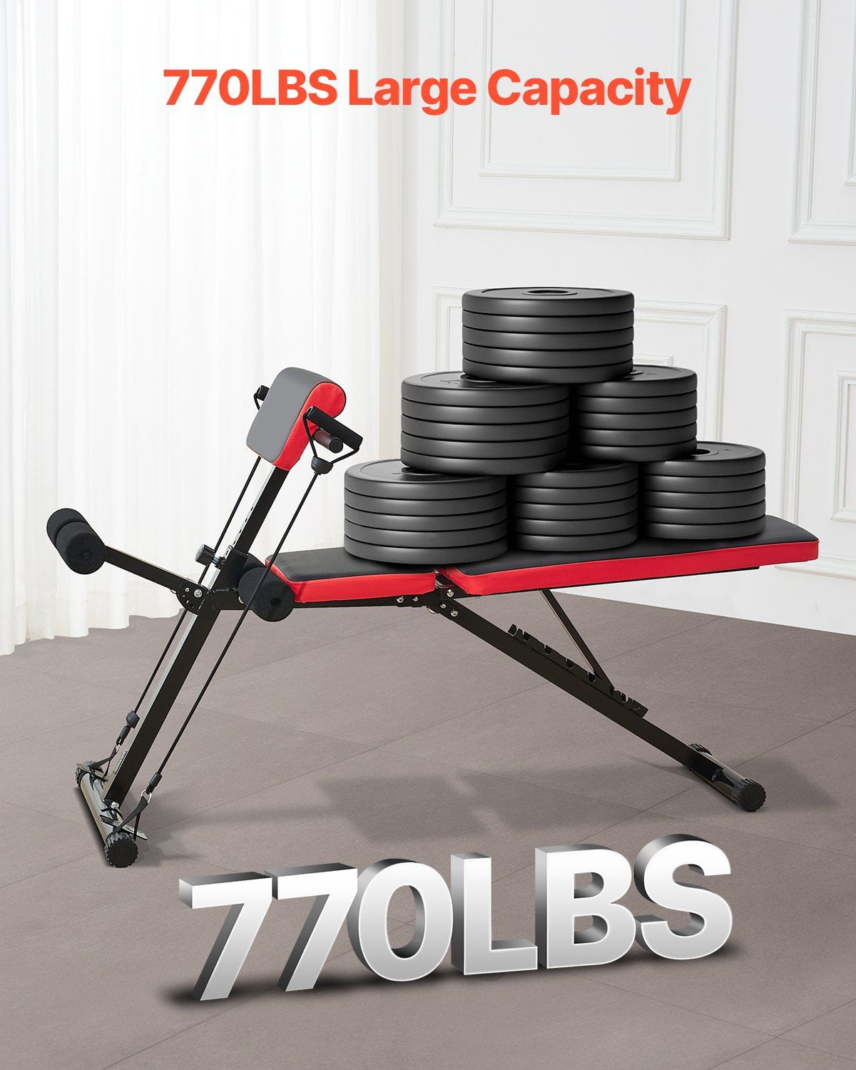 Versatile Foldable Workout Bench for Full Body Training, 770 lbs Capacity - Multifunctional Exercise Equipment for Back, Arm, Core & Abs