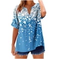 thumbnail image 2 of Womens Shirts Trendy Blouse Woman Casual Ladies Summer T Shirts Womens Linen Tops Women's Tshirts Fitted Tee Shirts for Women 2025 V-Neck Short Sleeved Printed Summer Button Short Sleeved T-Shirt, 2 of 5