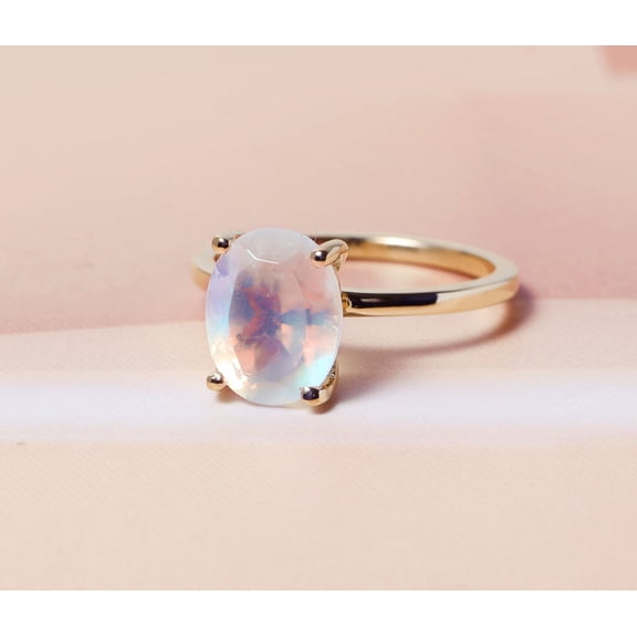 Natural Moonstone Solitaire Ring , 925 Sterling Silver, Rainbow Moonstone Oval shape solitaire ring, Moonstone Ring, Gift For her