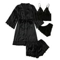 thumbnail image 1 of Gibobby Conjunto de pijama Conjunto de pijama largo para mujer, lencería de noche de seda con tapeta, camisetas y pantalones cortos para mujer, ropa de dormir informal(Negro,G), 1 of 4