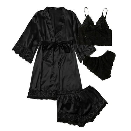 

Womens Long Pyjama Set Placket Silk Night Lingerie Womens Tops And Shorts Casual Plain Sleepwear Nightdress Women Pajamas Sexy