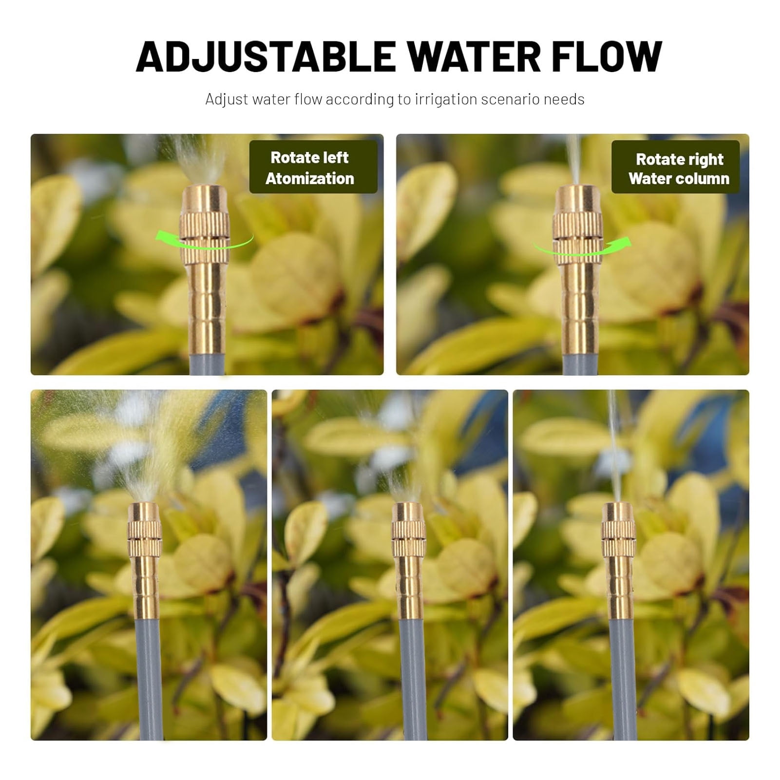 Suodoka 32.8ft / 10m Drip Irrigation Kit, 3-Mode Automatic Garden Watering System with 360° Adjustable Misting Nozzles for Lawn, Yard, Patio and Greenhouse Cooling