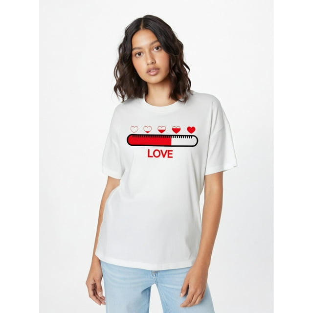Valentine'S Day Gift Featuring a Full Heart Progress Bar Pattern, Stylish And Trendy Women'S Casual Sports Top, Round Neck Short Sleeve T-Shirt Available in Multiple Colors Tee For Adult, Men, Women,