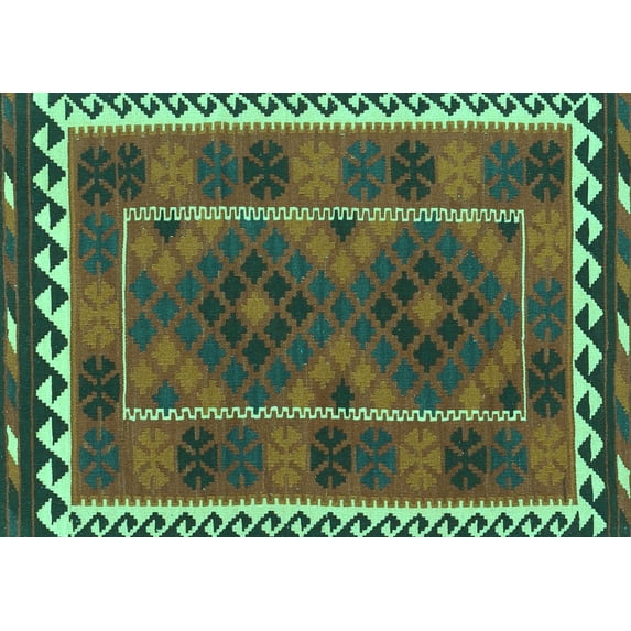 Ahgly Company Machine Washable Indoor Rectangle Oriental Turquoise Blue Traditional Area Rugs, 5' x 8'