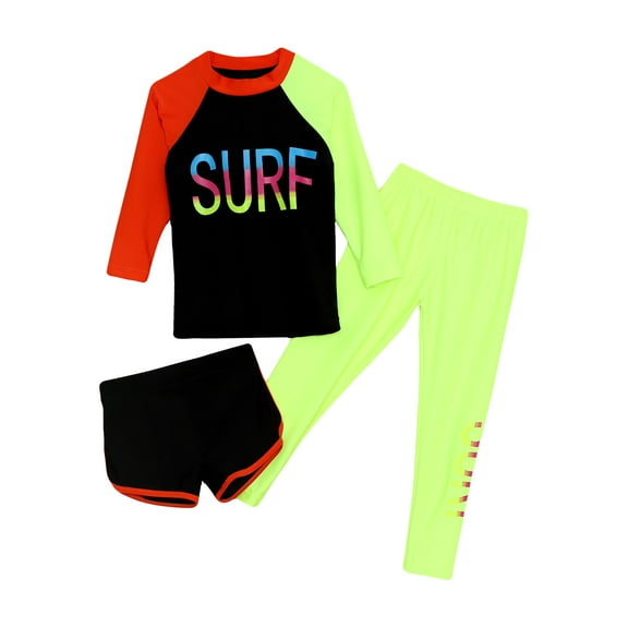 Sholeno Unisex Kids Rash Guard Swimsuit UV Sun Protection Long Sleeve Swimwear 3 Piece Bathing Suit Black 4-5