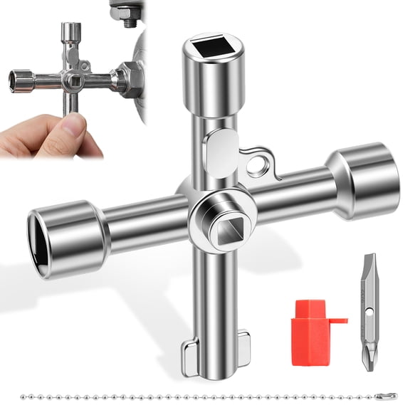 4 Way Cross Key Multifunction Opening Cross Key with Bit Heavy Duty and Portable for Water Meter Gas Meter Valves Faucets