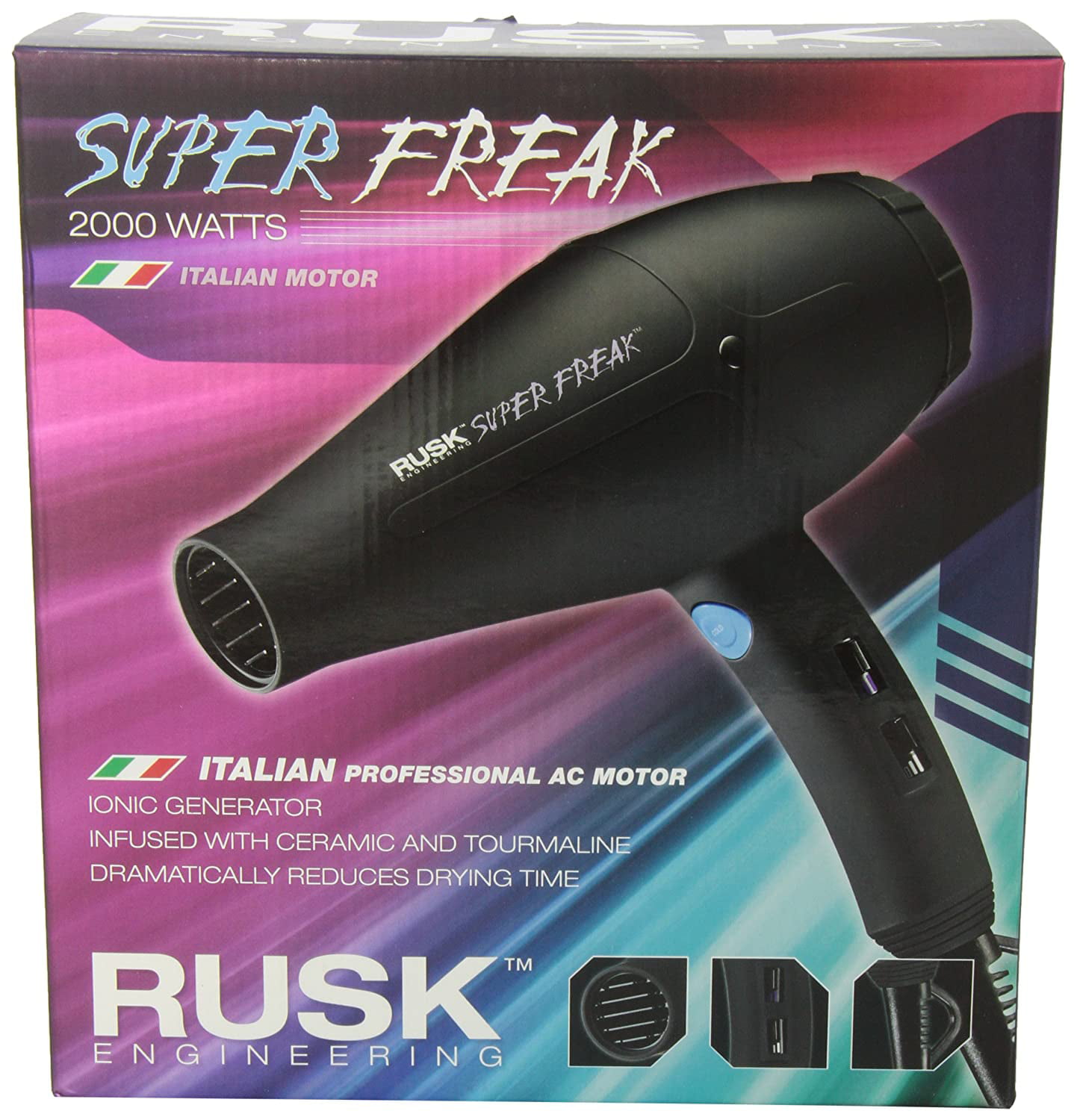 Rusk Super Freak Professional 2000w Hair Dryer, Black 