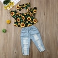 thumbnail image 6 of 3Pcs Pretty Girls Clothes Set Kids Baby Girl Clothes Short Sleeve Off-shoulder Sunflower Crop Tops Denim Pants Outfits, 6 of 6